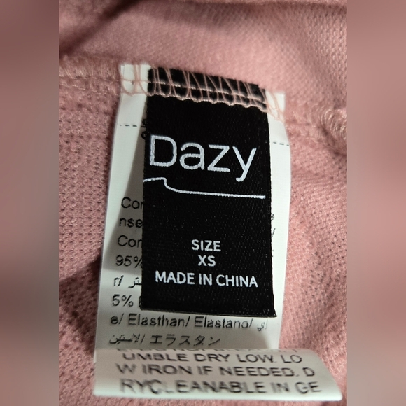 Dazy XS Cropped Hooded Jacket Sweater Zip Down Pink Ribbed Stretch - Picture 4 of 6